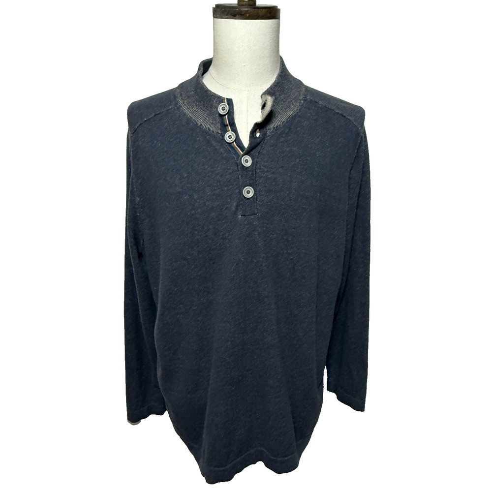 Carbon 2 Cobalt Sweater Mens XL Gray Henley 4 Button Knit Pullover Long Sleeve